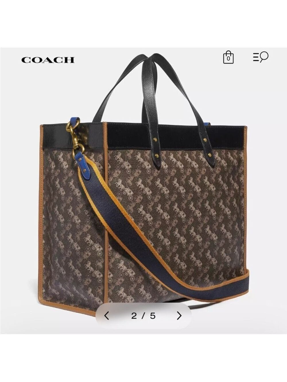 Coach Field Tote Bag 40 With Horse And Carriage Print And Varsity Stripe - Picture 3 of 16